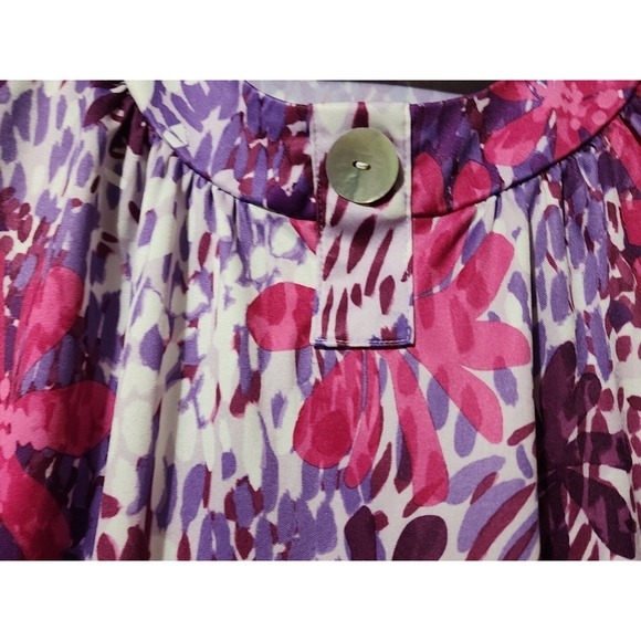 Vintage Haband Shirt Floral Iridescent Button Pink Purple 70s 80s Hippie Large - Picture 4 of 10